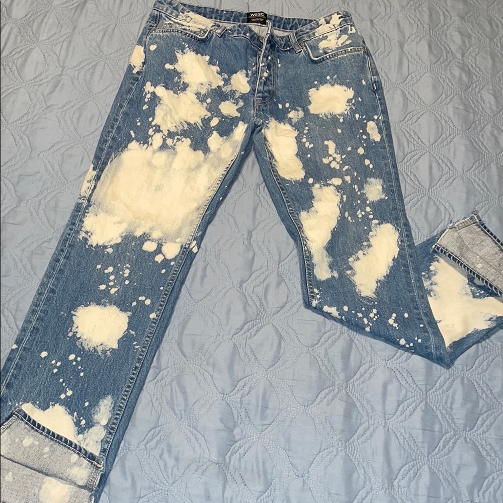 Wesc Blue and White Distressed Boyfriend Jeans